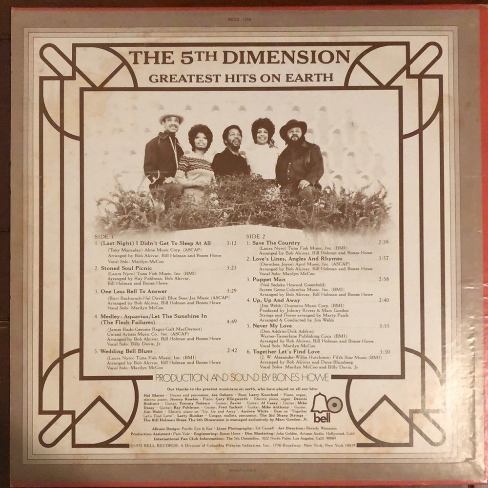 The 5th Dimension Greatest Hits On Earth Vinyl Lp '72 - Picture 6 of 7